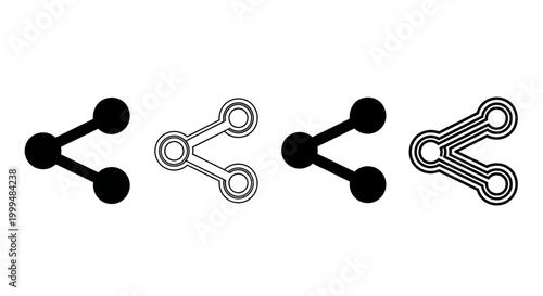 Set of four distinct share icons with varying line weights and styles, representing connection and dissemination of information