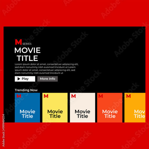 Movie player app on Laptop screen. Netflix. UI. UX. User interface user experience. Youtube	
