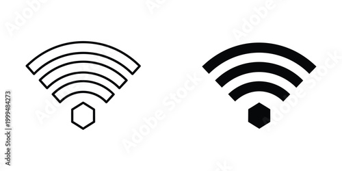 Wireless signal icons with different line styles and hexagon base shapes