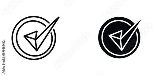 Check mark icon with circle, black and white, simple symbol for approval or success