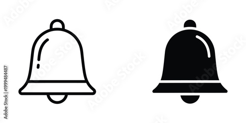 Bell icon in black and white simple style for alert or notification symbol