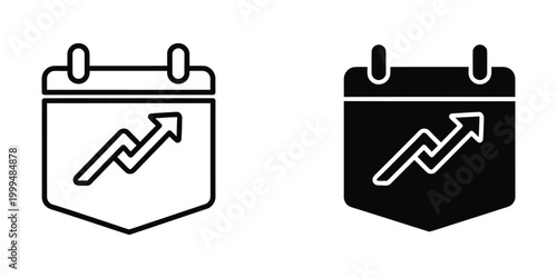 Calendar icon with rising arrow indicating growth or success in business or finance