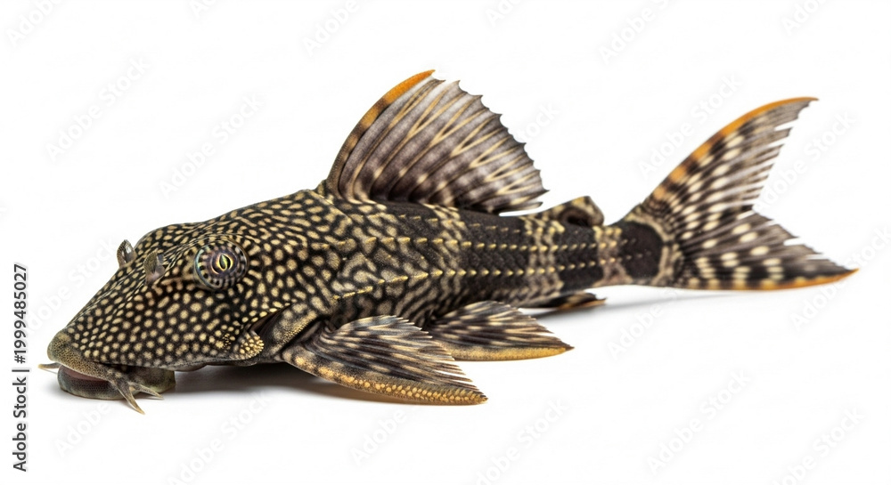 Obraz premium The Exotic Pleco Fish (Sweeper Fish) With Spotted Patterns And Colorful Fins