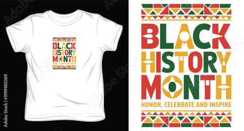 Black history month honor celebrate and inspire banner with african pattern and colorful typography.