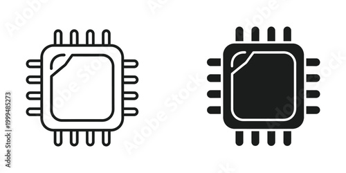 Microchip icon black and white vector illustration for technology and electronics