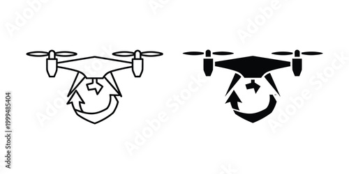 Drone with camera flying outdoors in the sky with propellers spinning