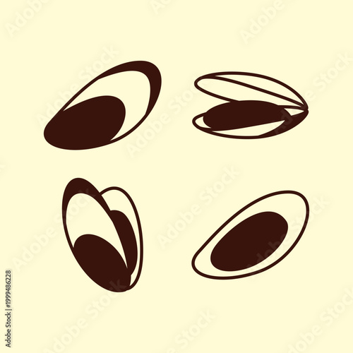 Line Art Mussel Shell Illustration Bundle Seafood Marine Food Outline Vector Icon Set Clean Graphic Collection