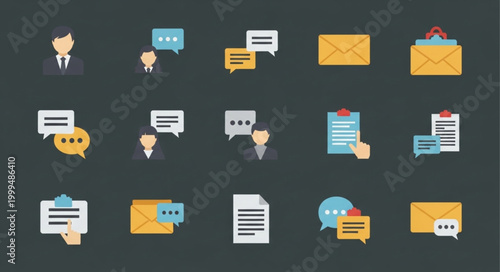 Communication Icons Set Business Social Media Messaging.