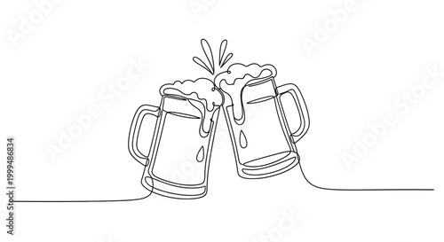 Canvastavla Beer mugs clinking together, toasting line art for celebration