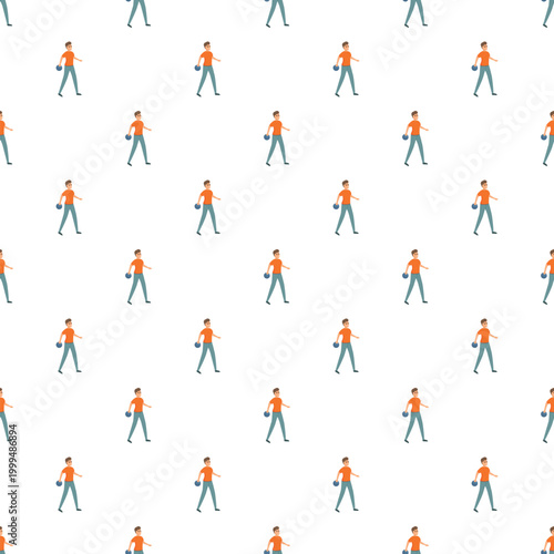 Man in orange shirt holding a bowling ball, creating a seamless background pattern