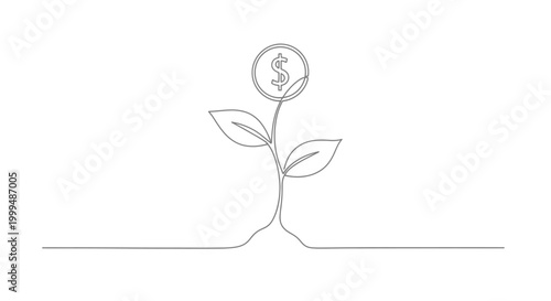 Money tree coin growth line art, financial investment concept