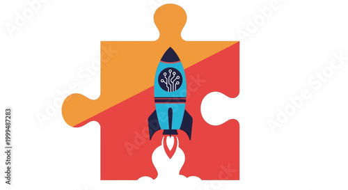 Rocket Ship Blasting Off Puzzle Piece.