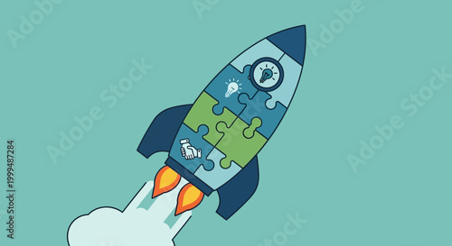 Rocket Ship Blasting Off Into Space.