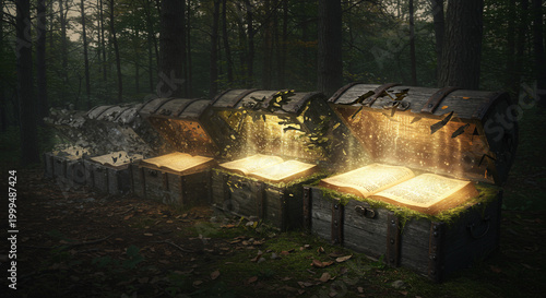 Illuminated Books in Enchanted Forest A Magical Reading Experience.