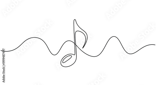 Fotografía Musical note with wave rhythm continuous line art illustration