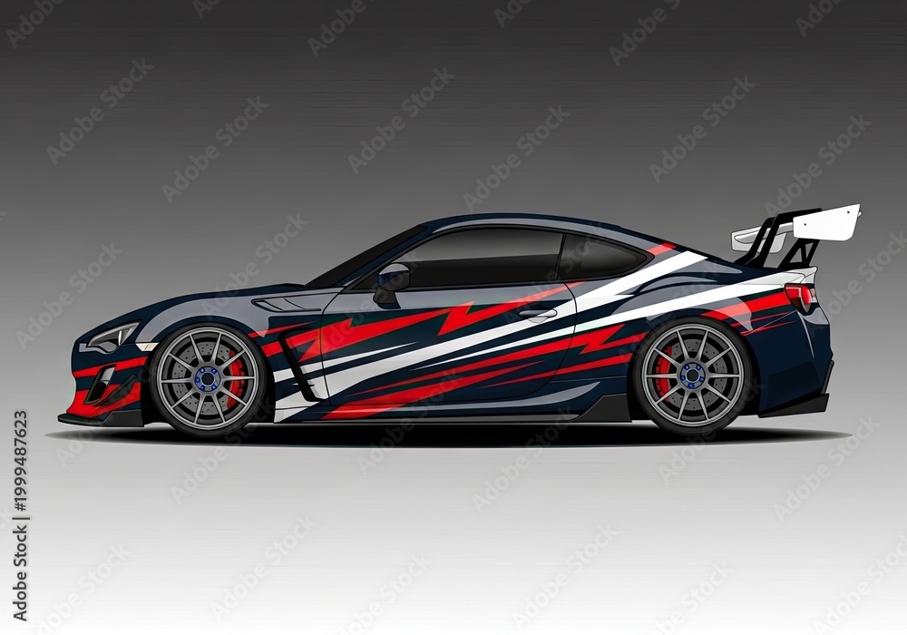 Fototapeta premium Sports car with red and white racing livery illustration