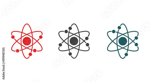 Collection of three stylized atomic models illustrating scientific concepts, perfect for educational or research-related content