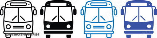 Bus icons set. Public transport vehicle flat vector illustration