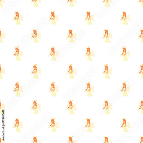 Angel figures with halos and wings creating a festive, continuous background