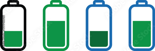 Battery charge level icons. Power indicator flat vector illustration