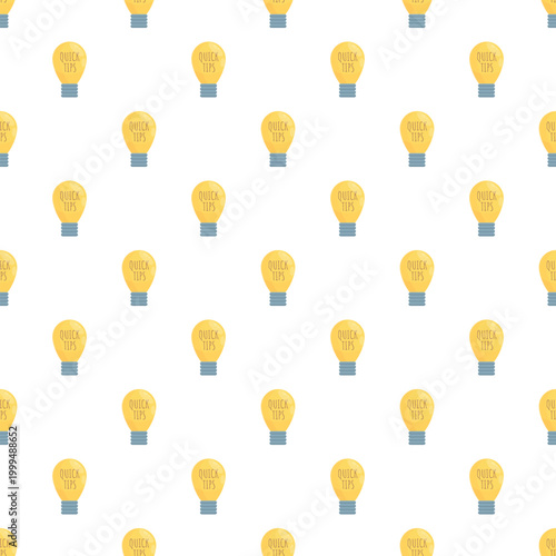 Light bulbs displaying quick tips forming a repeating seamless pattern