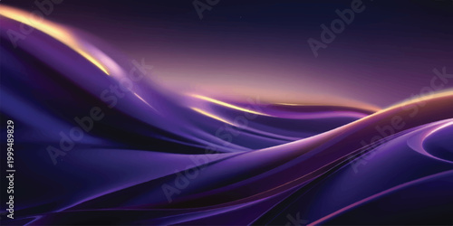 Abstract flowing waves in rich purple and deep violet hues accented with luminous pink magenta orange light lines creating a smooth and dynamic digital background texture abstract background