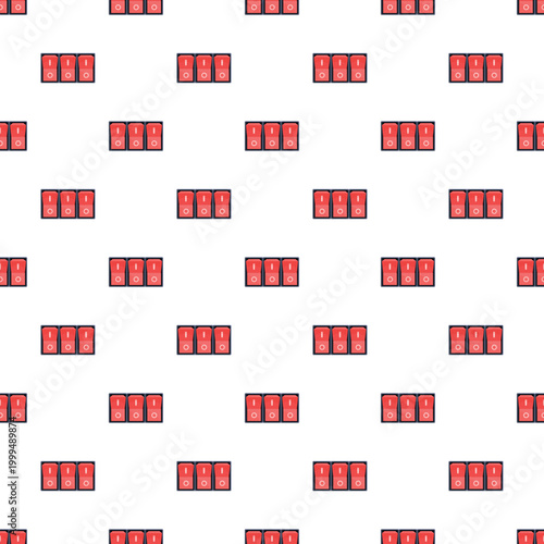 Repeating pattern of red electric toggle switches for controlling power