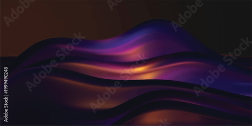 Dark abstract undulating waves with metallic purple and orange reflections on a gradient background depth of field abstract metallic reflection background undulating wallpaper futuristic