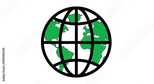 Green Globe Earth Map Icon.