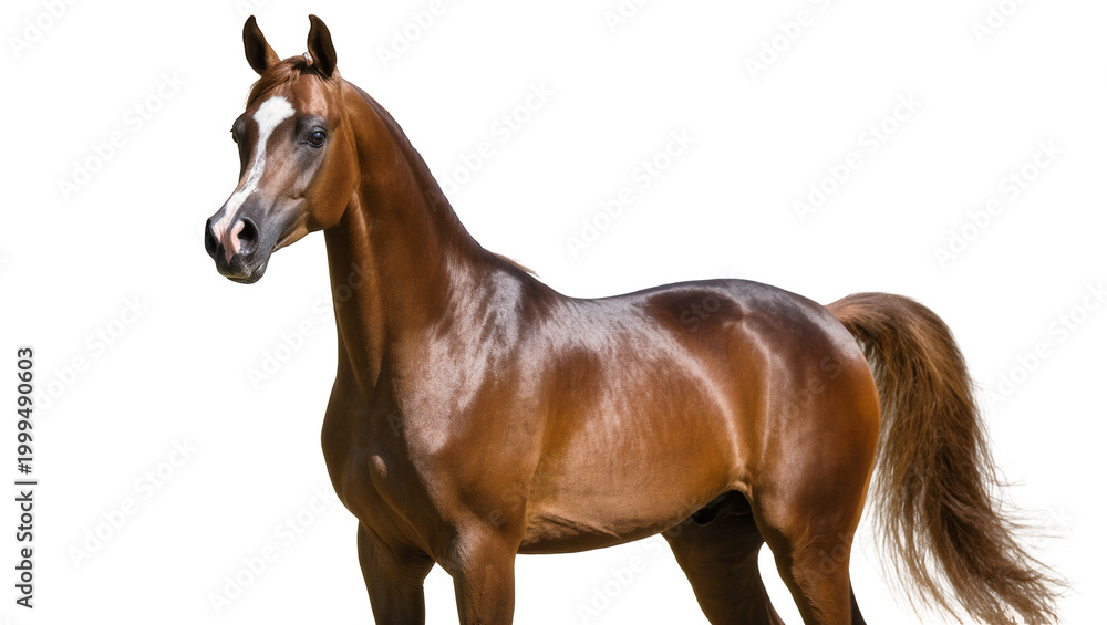 Fototapeta premium Bay Arabian Horse Standing Profile with White Facial Markings