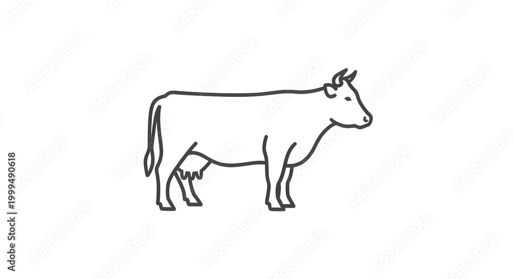 Fototapeta premium Minimalist Line Art Illustration of a Dairy Cow Standing Side Profile.