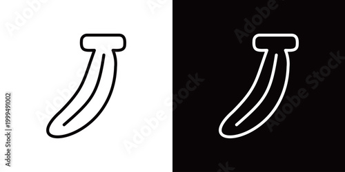 バナナのラインアイコン。白い線と黒い線のモノクロベクターイラストセット