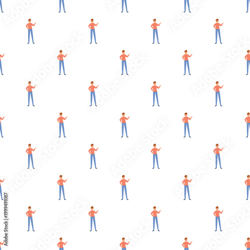 Repeating pattern of business casual men standing with an open hand gesture