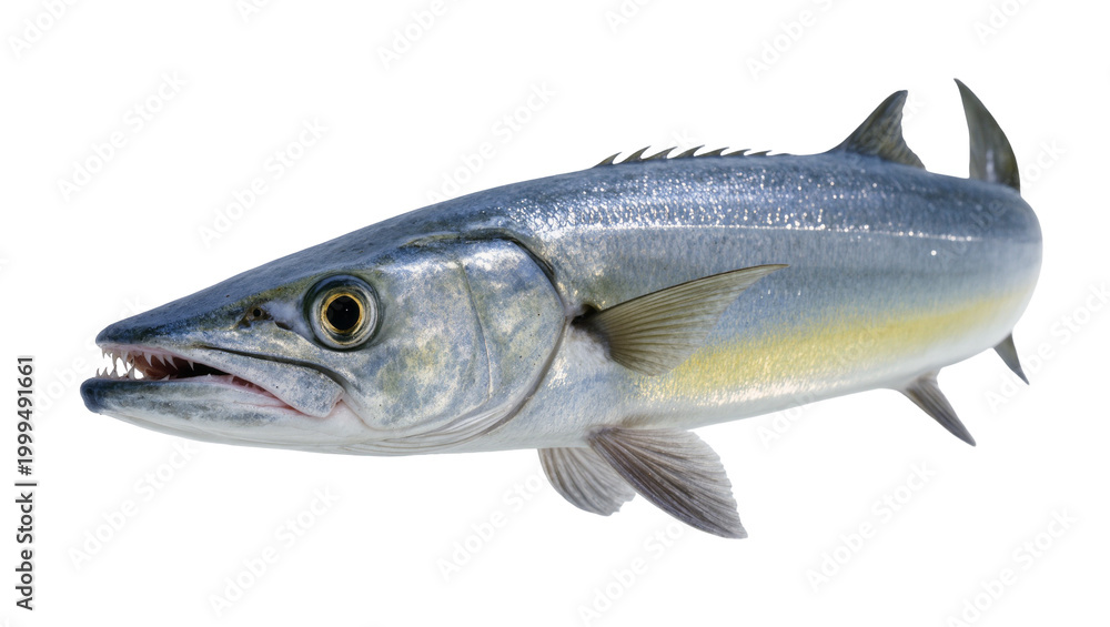 Fototapeta premium Silver Barramundi Fish with Sharp Teeth and Fins