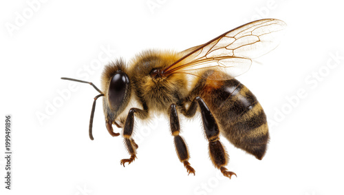 Tableau sur toile Detailed Honeybee Close-up with Fuzzy Body and Delicate Wings