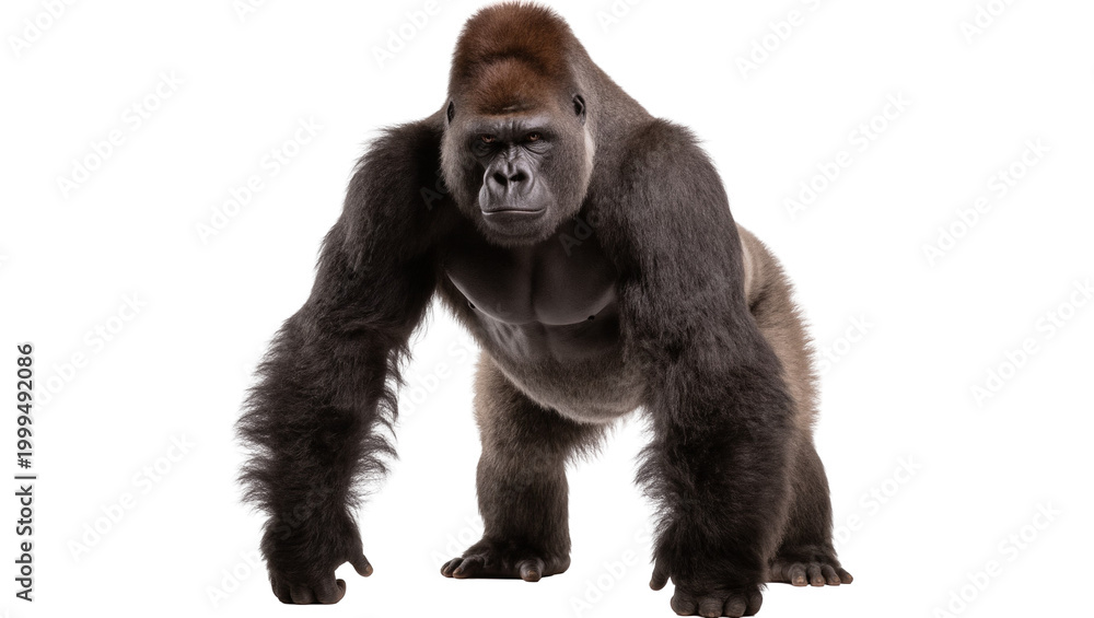 Fototapeta premium Muscular Silverback Gorilla Standing Facing Forward