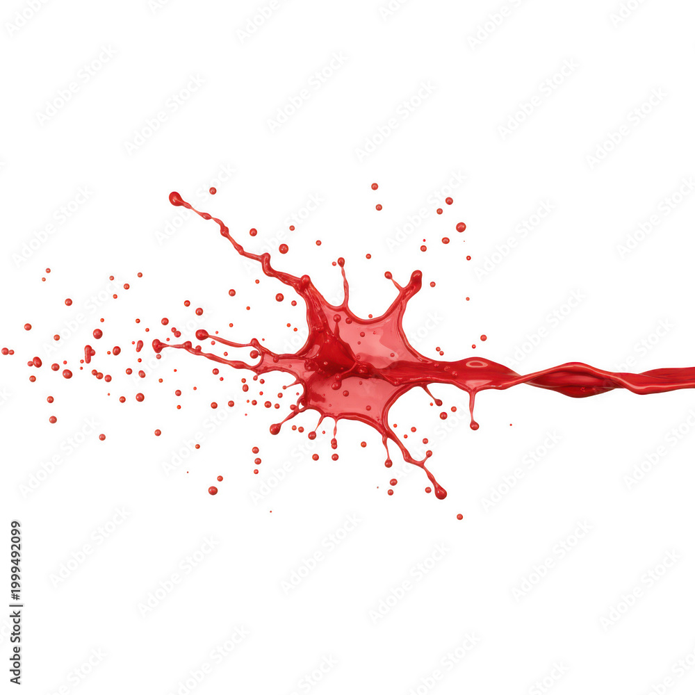 Fototapeta premium Red liquid splash with droplets isolated on a transparent background