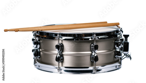 Konstfotografi Silver Snare Drum with Wooden Drumsticks