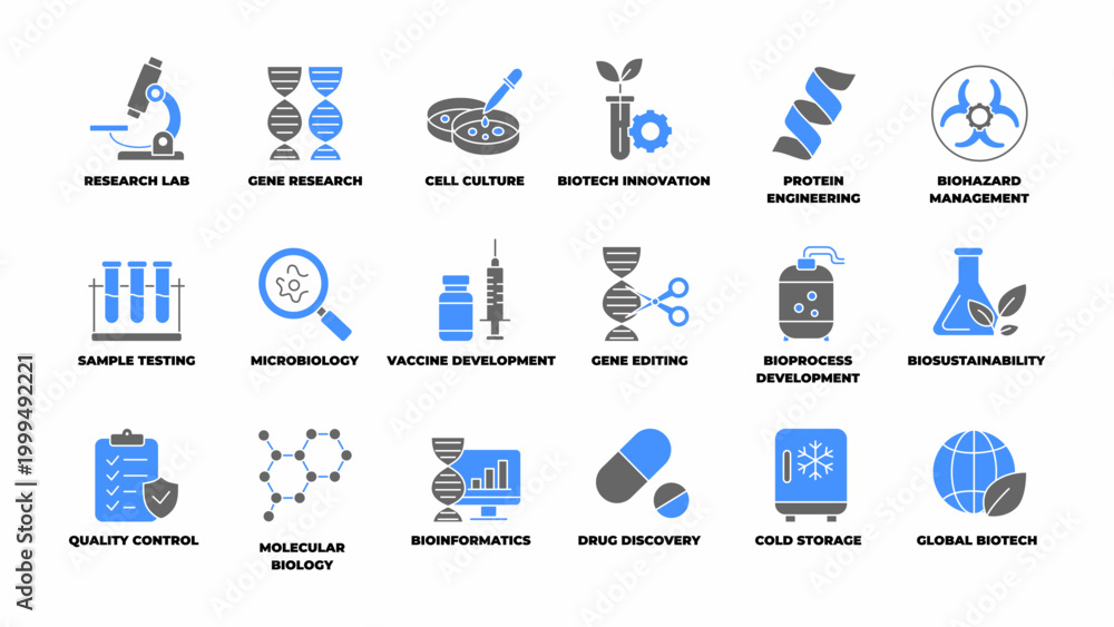 Fototapeta premium Molecular Biology Genetic and Biotechnology Icon Set Vector Illustration Editable