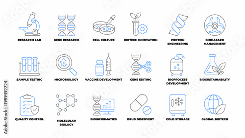 Molecular Biology Genetic and Molecular Biology Genetic Line Art Icon Set Vector Illustration Editable
