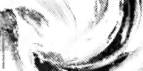 Halftone circle background. Radial comic target texture. Black and white dotted circular gradient. Fading dot epicenter wallpaper concept. Vector grunge rough round pop art rasterized backdrop