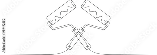 Continuous line drawing of two paint rollers for renovation. Simple outline editable stroke. Minimal line width vector illustration