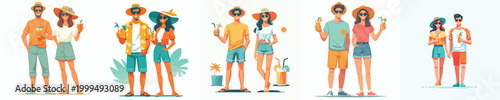 vector couple standing carrying iced drinks enjoying summer