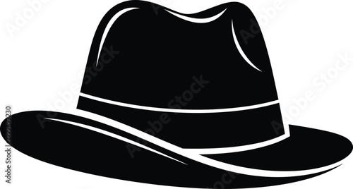 Classic black fedora hat icon or silhouette for vintage fashion and detective style