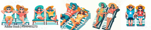 vector couple lying on beach lounge chairs enjoying summer