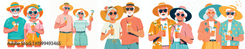 half body vector old couple standing carrying iced drinks enjoying summer
