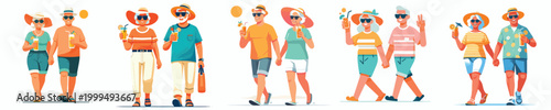 vector old couple walking carrying iced drinks enjoying summer