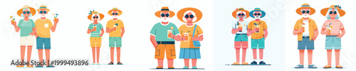 vector old couple standing carrying iced drinks enjoying summer
