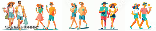 vector couple walking carrying iced drinks enjoying summer