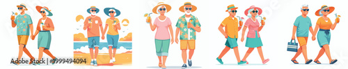 vector old couple walking carrying iced drinks enjoying summer